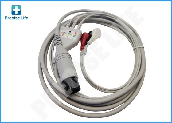 Goldway one piece type ECG cable 3 leads with snap Round 6 pin AHA color code
